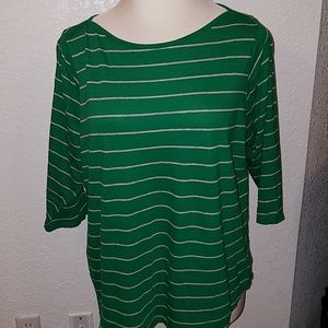 Green w/gray striped shirt